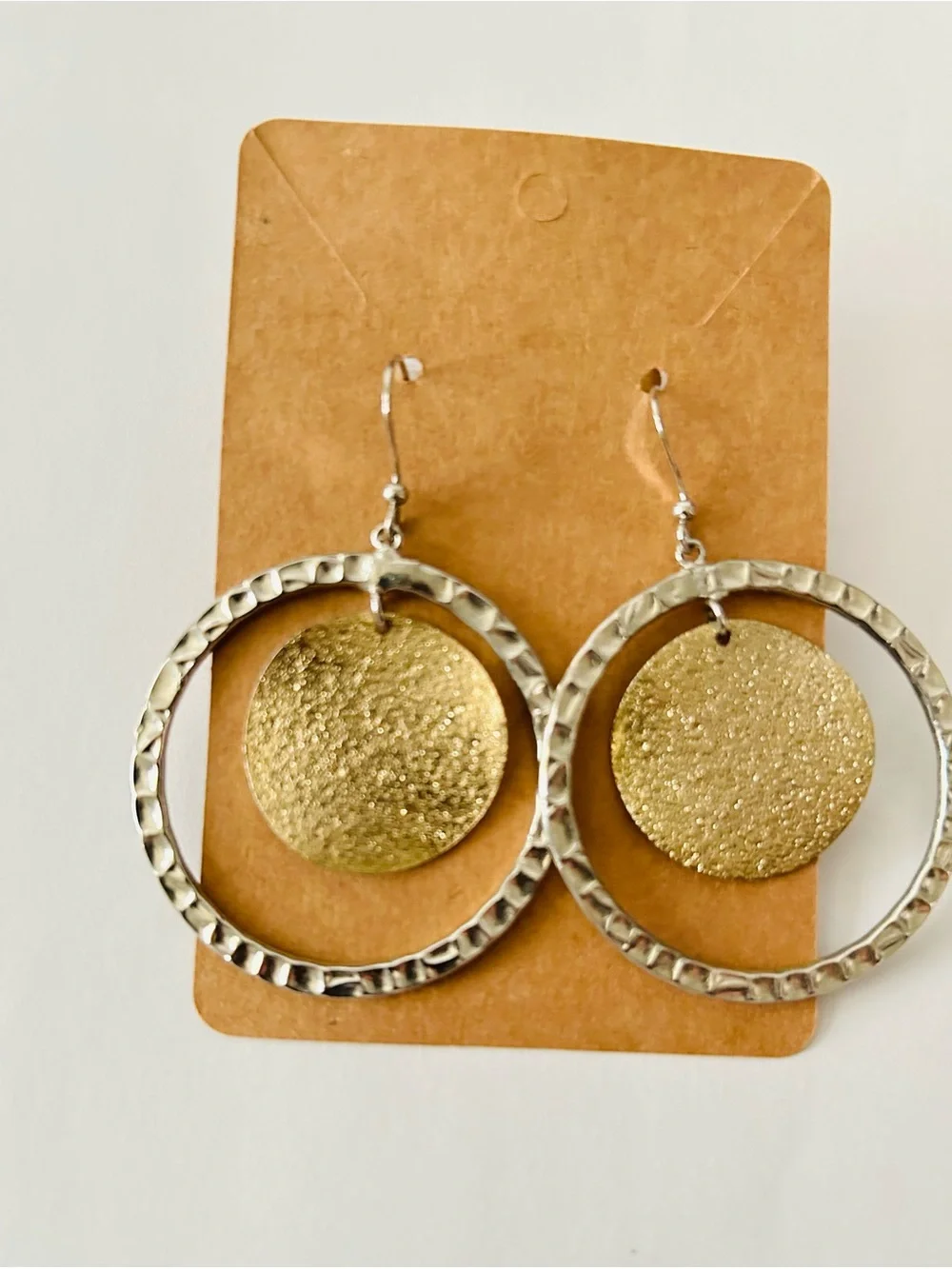Marjorie Baer Golden Disc Silver Crinkle Earrings